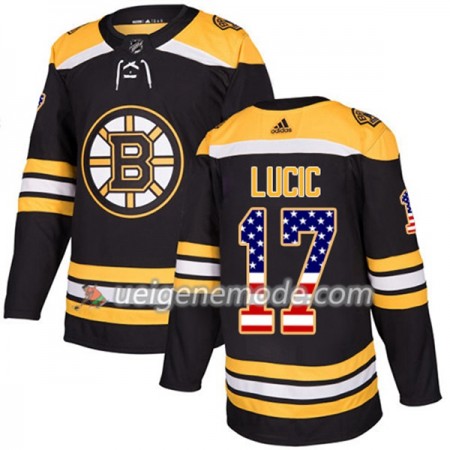 Herren Eishockey Boston Bruins Trikot Milan Lucic 17 Adidas 2017-2018 Schwarz USA Flag Fashion Authentic